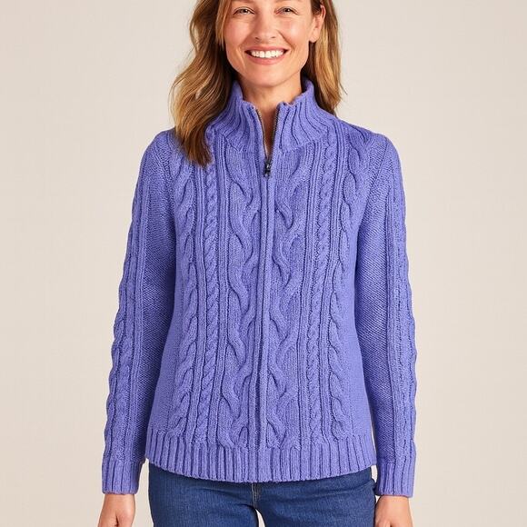 LL Bean Double L Cable Knit Cardigan Sweater - Picture 1 of 8